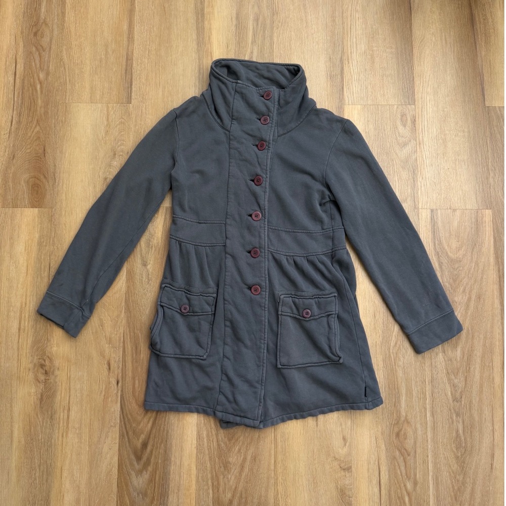 Prana Charcoal Gray Funnel Neck Button Front Tunic Jacket Medium coat Outdoors